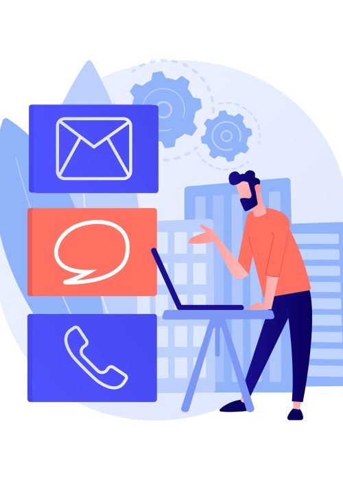 Contact center abstract concept vector illustration. Customer service point, customer relationship management, market research, user support and telemarketing, receiving enquiry abstract metaphor.